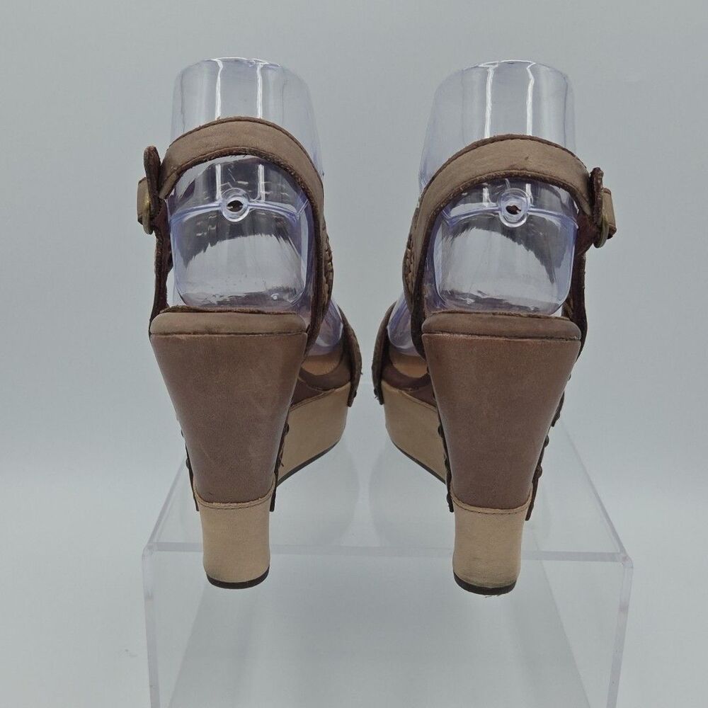 UGG ASSIA CHOCOLATE LEATHER STRAPPY WEDGE HEELS, WOMEN US 7.5/ EUR 38.5 - Picture 9 of 11